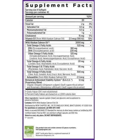 New Chapter Wholemega Fish Oil Supplement Tiny Capsules 2000mg per Serving Clinically Proven Wild Alaskan Salmon Oil with Omega-3 + Vitamin D3 + Astaxanthin 500mg per softgel - 180 Count 180 Count (Pack of 1) - Buy Online on GoSupps.com