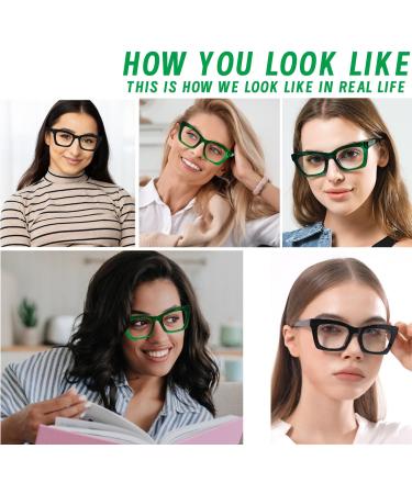 Hubeye 2 Pack Oprah Style Reading Glasses for Women & Men - Blue Light Blocking Square Readers with Spring Hinge + Pouch | 1.50 Diopters Black/Green - Buy Online on GoSupps.com