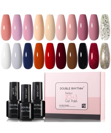Gel Nail Polish Kit 20 Colors with Base and Glossy & Matte Top Coat 5ml each Bottle Soak Off Pastel Gel Polish Set Art Manicure Salon DIY at Home (Pack 11 - Heat of the Sun)
