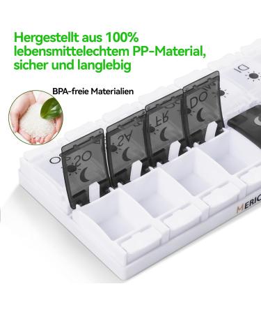 Mericargo 7-Day Portable Pill Box | 2 Compartments Daily Organizer for Vitamins & Supplements - Black & White - Buy Online on GoSupps.com