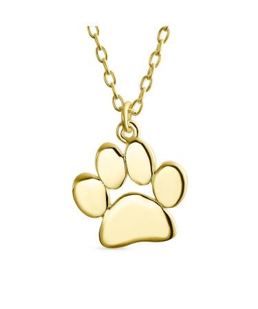 Personalized Initial Alphabet A-Z Dainty Dog Cat Pet Kitten Puppy Paw Print Pendant Necklace Animal Jewelry For Women Teen Polished Rose Yellow Gold Plated .925 Sterling Silver Customizable Gold-Tone