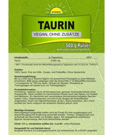 Buy Premium Vegan Taurine Amino Acid 500g - Bonemis | Additive-Free International Shipping - Buy Online on GoSupps.com