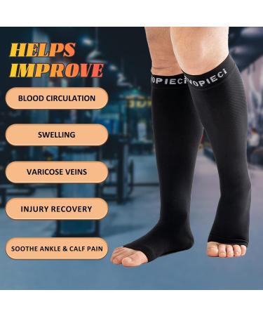 15-20mmHg Tall Black Open Toe Compression Socks - Toeless Relief for Swelling & Varicose Veins - TALL-XXL - Buy Online on GoSupps.com