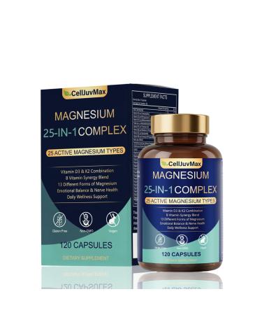 25-in-1 Magnesium Complex | Multi-Form Absorbable Blend for Daily Nutritional Support 120 Vegan Caps (1) 120 Count (Pack of 1)