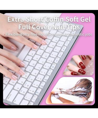 gootrades XXS Coffin Gel Nail Tips - 504PCS for Soak Off Extensions | Half Matte Soft Gel | Full Cover Pre-buff Shaped False Nails for Salons and DIY Nail Art - Buy Online on GoSupps.com