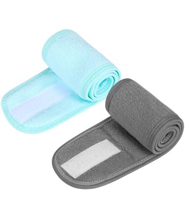 2 Pieces Spa Headband Skincare Headband With Adjustable Magic Sticker Headband for Washing Face Makeup Headbands Reusable Makeup Hair Band for Women(Gray Blue)