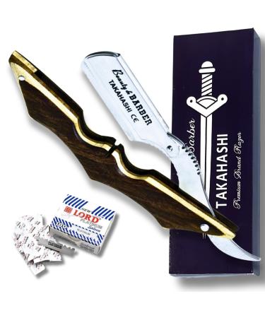 TAKAHASHI Professional Straight Razor for Men with Wood Handle - Classic Barber Kit Accessory Single Blade Safety Shaver - 100 Free Blades for Enhanced Men's Grooming. (Custom Wood) Batman Logo handle Straight Razor