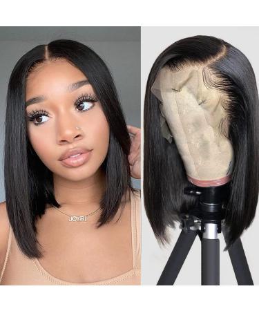 Bob Wig Human Hair 13x4 HD Lace Front Wigs 150 Density Glueless Pre Plucked with Baby Hair Short Bob Wigs for Black Women (12 Inch  Natural Color) 12 Inch Natural Color