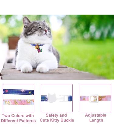 HACRAHO Breakaway Cat Collar 2 PCS - Adjustable Moon Stars Safety Collar for Cats Kittens Puppies - Pink and Blue - Buy Online on GoSupps.com