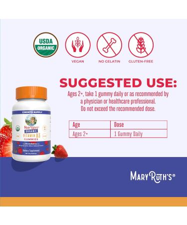 MaryRuth's Organic Vitamin D3 Gummies | 1000 IU | USDA Organic | Immune Support| Bone Health | Muscle Function | for Adults & Kids Ages 2+ | Vegan | Gluten Free | 2 Month Supply | 60 Count - Buy Online on GoSupps.com