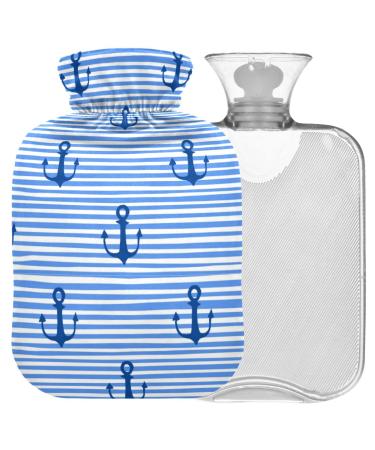 Naanle stripes Sea anchor hot water bottle with cover transparent hot water bottle 2l large hot hot water bottle for bed hand feet warmer pain relief heat and cold therapy