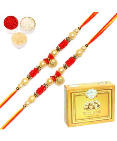 Ghasitaram Gifts Rakhi for Brother Rakhis Online - Set of 2-6127 Pearl Rakhi for My Brother with 400 GMS of Soan Papdi Set of 2 Rakhis with 400 gms of Soan Papdi