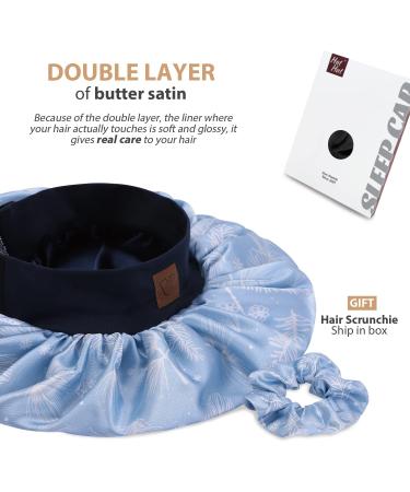 Leaf Pattern Silk Satin Sleep Cap for Curly Hair - Adjustable Double Layer Bonnet for Women - Buy Online on GoSupps.com