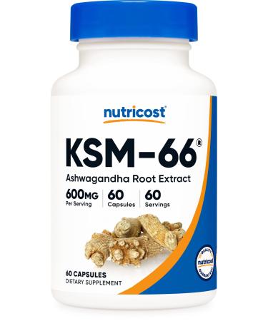 Nutricost KSM-66 Ashwagandha Root Extract 600mg, 60 Veggie Caps - High Potency 5% Withanolides - with BioPerine - Full-Spectrum Root Extract 60 Count (Pack of 1)
