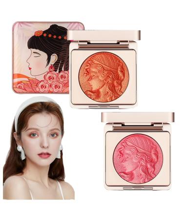Embossed Smooth Powder Blush Palette Matte Face Powder Blush Palette Natural Nude Long Lasting Blush Palette Embossed Girl Blush for Cheeks 01+02