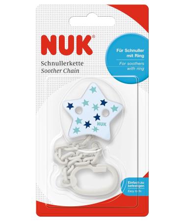 NUK Pacifier Chain with Clip - Stable Shatterproof Design for Ring Pacifiers - Blue Stars | International Shipping - Buy Online on GoSupps.com