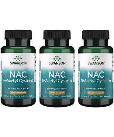 Swanson NAC N-Acetyl Cysteine - Antioxidant Anti-Aging Respiratory Liver Support - Amino Acid Supplement 600 mg 100 Capsules (3 Pack)