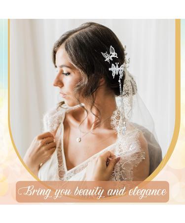 Elegant Tassel Butterfly Hair Clips - 4 Pcs Moving Antique Side Clips for Women and Girls - Silver - Buy Online on GoSupps.com