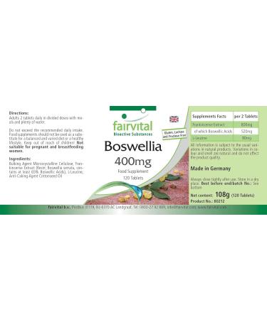 Fairvital Boswellia Frankincense 400mg - 120 Vegan Tablets | 65% Boswellic Acids - Buy Online on GoSupps.com
