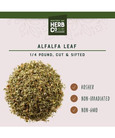 Alfalfa Leaf Cut & Sifted, by Herb Co, Kosher, Non-Irradiated, Non-GMO, for Herbal Oils, Used in Soups, Stews, Tea Blends, Earthly Flavor, 1/4 lb - Buy Online on GoSupps.com