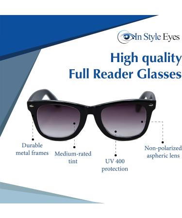 EyeCool Classic Full Reader Glasses - Non-Bifocal Sunglasses Full-Rimmed Black Frame Non-Polarized Lens - 3.0x Magnification for Comfortable Reading - Buy Online on GoSupps.com