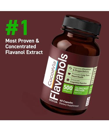 CocoaVia Heart & Brain Supplement, 30 Day, Cocoa Flavanol Extract, Memory & Circulation Booster, Nitric Oxide, Boost Oxygen & Energy, Plant Based, Gluten Free, Vegan, 60 Capsules 60 Count (Pack of 1) - Buy Online on GoSupps.com