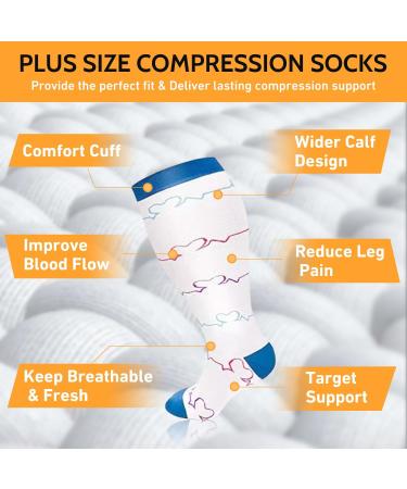 3 Pairs Plus Size Compression Socks for Women & Men | 20-30 mmHg | Wide Calf Knee High Flight Socks | Circulation Support | 2XL 3PCS - White Purple Blue - Buy Online on GoSupps.com