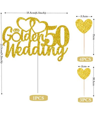 Gidobo 50th Wedding Anniversary Cake Toppers with Heart Cupcake Toppers Glittery Golden Weddding Anniversary Heart Cake Decoration for Celebration Party Supplies Golden 50th - Buy Online on GoSupps.com