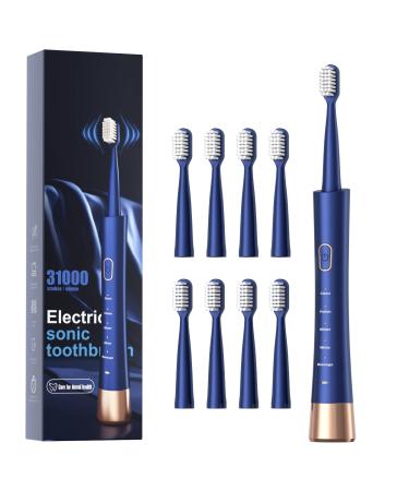 IPX7 Waterproof Sonicare Electric Toothbrush 2-Hour Fast Charge with Intelligent Time Reminder 5 Modes 8 Brush Heads Travel Indoor Outdoor Blue