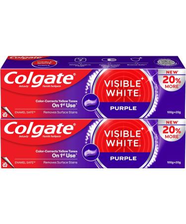 Colgate Visible White Purple Toothpaste Teeth Whitening Toothpaste Whitens Yellow Teeth Enamel-Safe Daily Use (2 Pack 100g+20g/3.5oz+0.7oz) - Buy Online on GoSupps.com