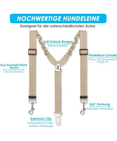Slowton 2-in-1 Dog Car Seat Belt - Durable Elastic Adjustable & Reflective for Medium Dogs - Hogling-Free Beige Safety Belt - Buy Online on GoSupps.com