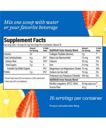 Belli Welli Fiber Supplement for Women&Men Premium Daily Fiber Powder from Organic Acacia with Added Collagen Electrolytes&Probiotics No Bloat Constipation&Gut Health Support (Strawberry Lemonade) - Buy Online on GoSupps.com