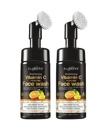ELIBLISS Natural Vitamin C Foaming For Pimple Prone & Oily Skin - No Parabens Sulphate Silicones (with Built-in Brush) Pack Of 2 Face Wash