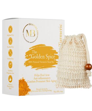 Moon Bliss Natural Turmeric Soap Bar- Made with Premium Organic Essential Oils  Improves skin's appearance  fights acne  brightens skin  fades scars  and reduces dark spots- Free Sisal Exfoliating bag