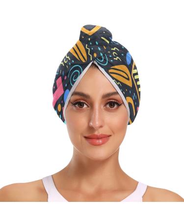 Seamless Abstract Modern Doodles Hair Towel 2 Pack Super Absorbent Hair Drying Towel Quick Dry Hair Turbans Head Towel with Button Twisty Wrap for Women Girls