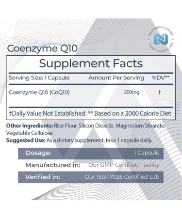 Nootropics Depot CoEnzyme Q10 Capsules 200mg - Boost Energy Cognitive Function & Cellular Health - 60 Count Ubiquinone Supplements - Buy Online on GoSupps.com