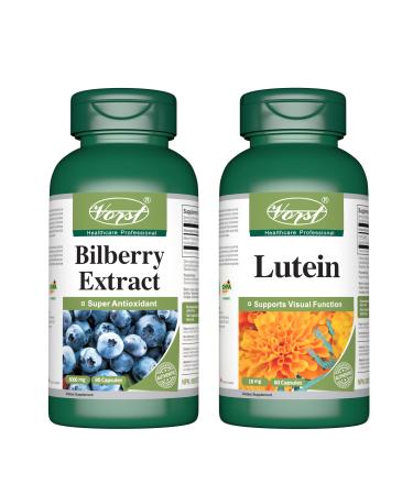 VORST Bilberry Extract 90 Capsules and Lutein 60 Capsules (Combo Bundle 2 bottles)