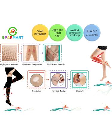 GPAR Premium Medical Compression Stockings - Open Toe Class 2 23-32 mmHg for Varicose Veins Edema Leg Pain - Unisex Black - Buy Online on GoSupps.com