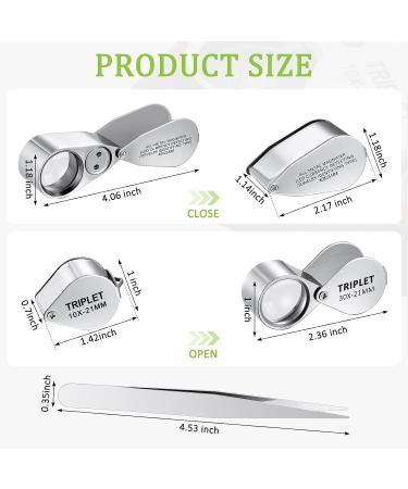 4 Pcs Metal Jewelers Loupe Magnifier with LED Light - 10x 20x 30x - Jewelry Eye Loop Magnifying Glass Set with Tweezers - Buy Online on GoSupps.com