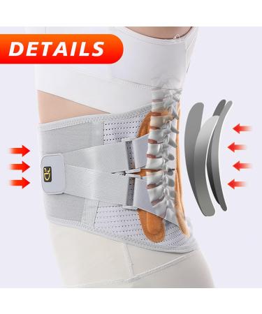 Premium Back Brace for Lower Back Pain Relief | Support Belt for Men & Women | Sciatica Herniated Disc Scoliosis | Comfort-Fit Gray Large - Buy Online on GoSupps.com