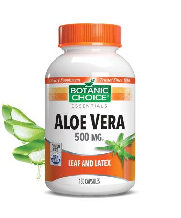Premium Natural Aloe Vera Supplement, Digestive Health Support, Lead and Latex Herbal, 500 mg, 180 Count Pills Capsules, Gluten Free Non-GMO Allergen Free, Botanic Choice 180 Count (Pack of 1)