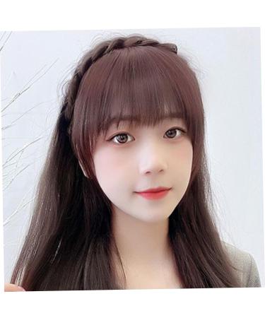 Headband with Bangs Fluffy Front Fake Bangs Synthetic Braided Headband Wig with Bangs Non slip Headband Hair Extensions Dark Brown Hair Supplies - Buy Online on GoSupps.com