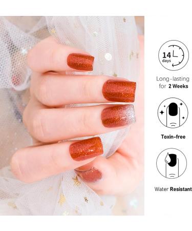 Semi Cured Gel Nails Strips - 20cps Stickers Nail Wraps Soft Self - Full Wraps Nail Polish Stickers French Style Orange Glitter (Gradient Orange) - Buy Online on GoSupps.com