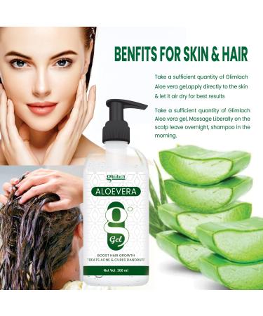GLIMLACH Aloe Vera Gel for Face & Hair | Pure Aloe Vera & Vitamin E | 300ml - 10.55 Fl Oz | Moisturizing Skin Care - Buy Online on GoSupps.com