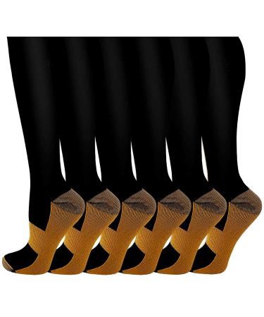 bropite Copper Compression Socks for Men & Women Circulation- 6 Pairs 20-30mmhg Support Compression Socks - Best for Running, Athletic, Nurses, Pregnancy, Flight Large-X-Large Black