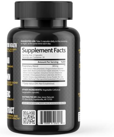 Alex Jones Naturals Atomic Defense Natural Health Defense Formula - Organic Seamoss Capsules w/Cumin Extract Turmeric & Honey Powder Plant-Based Herbal Supplements for Immune Support 60 Count - Buy Online on GoSupps.com