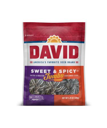 DAVID Seeds Roasted and Salted Sweet and Spicy Jumbo Sunflower Seeds, Keto Friendly, 5.25 oz (Pack of 1)