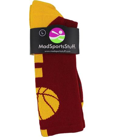 MadSportsStuff Basketball Crew Socks - Cardinal Red/Gold - Made in USA - Youth & Adult Sizes - Buy Online on GoSupps.com