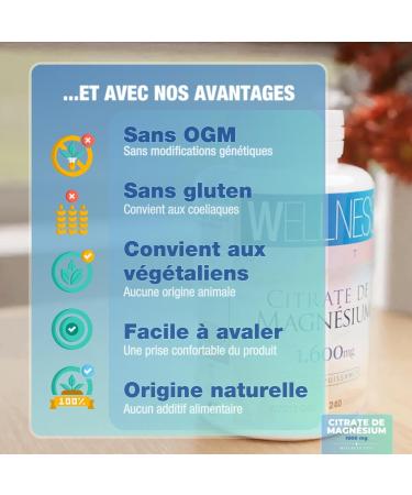 WELLNESS OPTI Magnesium Citrate 1600 mg High Absorption Supplement of 240 tablets for complete well-being daily energy intake and nutritional balance. - Buy Online on GoSupps.com