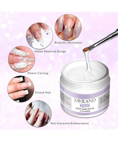 Saviland Builder Nail Gel Kit - Clear 60g Nail Extension Gel Set for Beginners | Nail Strengthening Manicure Set with 100PCS Nail Forms and Acrylic Brush - Buy Online on GoSupps.com